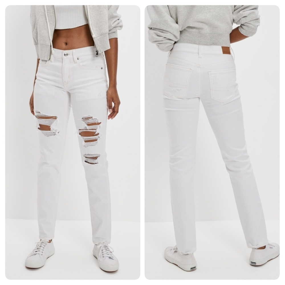 AEO 90's Skinny Jeans White Distressed with Stretch